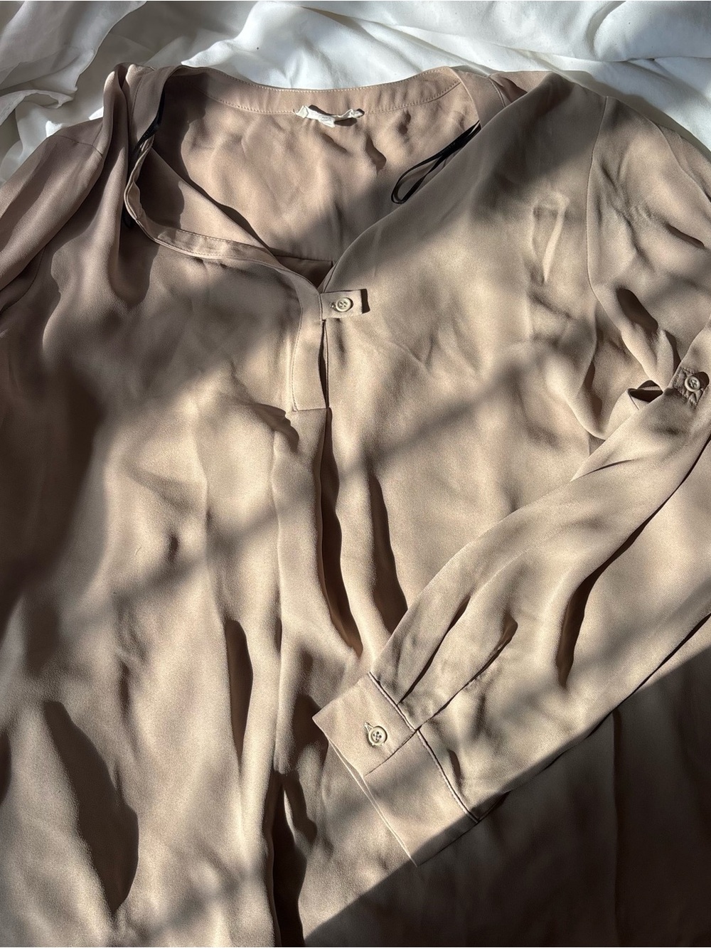 Pleione Women's Taupe Pleated V-Neck Blouse